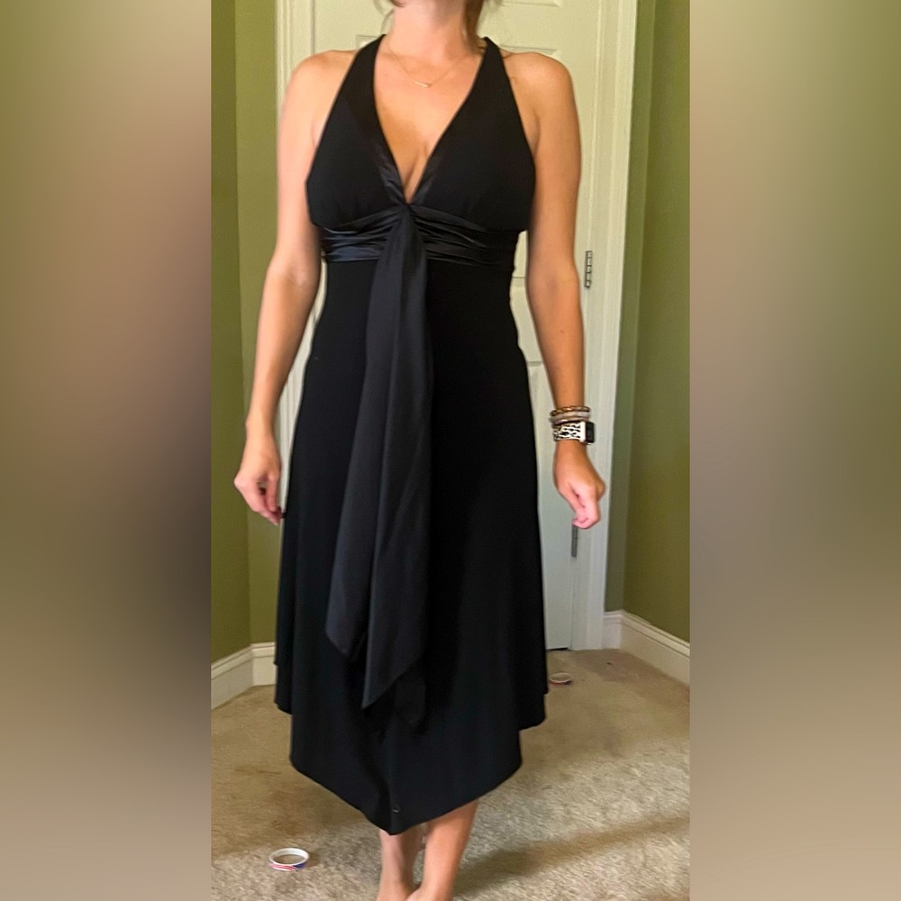 Halter black dress with high low hem